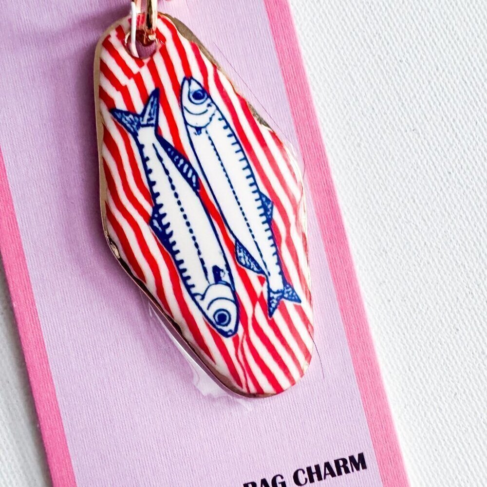 Piper K Sardine Striped Print Print Keychain And Bag Charm